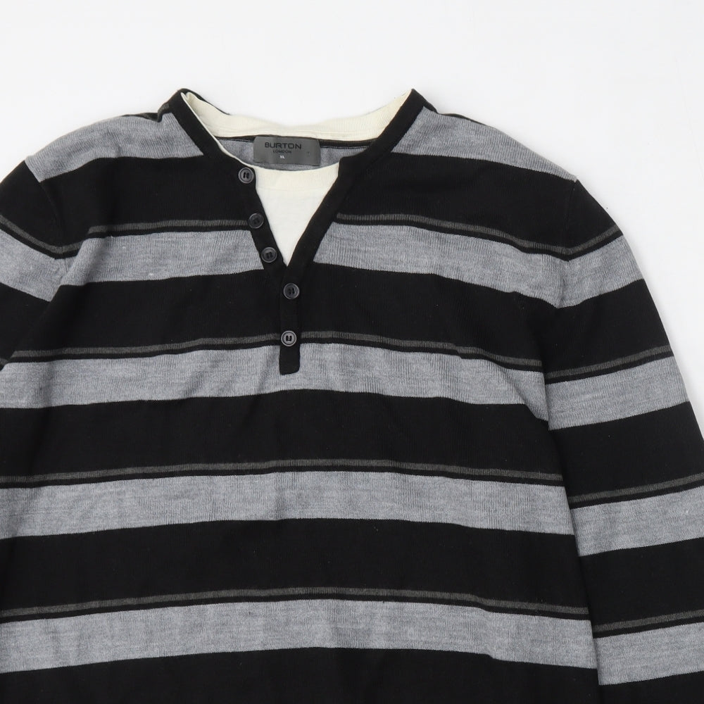 Burton Mens Multicoloured V-Neck Striped Acrylic Pullover Jumper Size XL