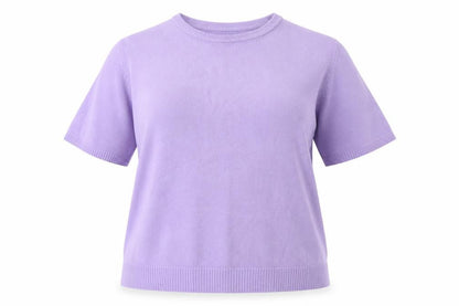 Front view of Pure & Natural women’s purple round neck acrylic jumper, size UK 14
