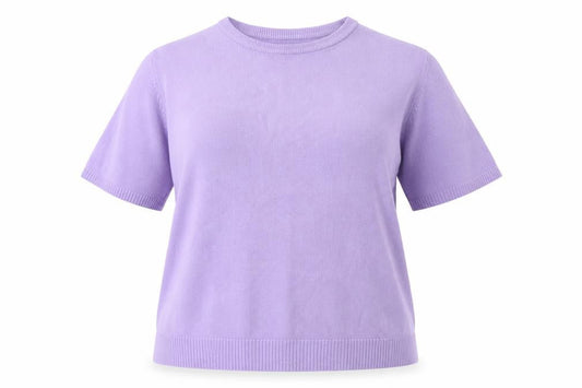 Front view of Pure & Natural women’s purple round neck acrylic jumper, size UK 14