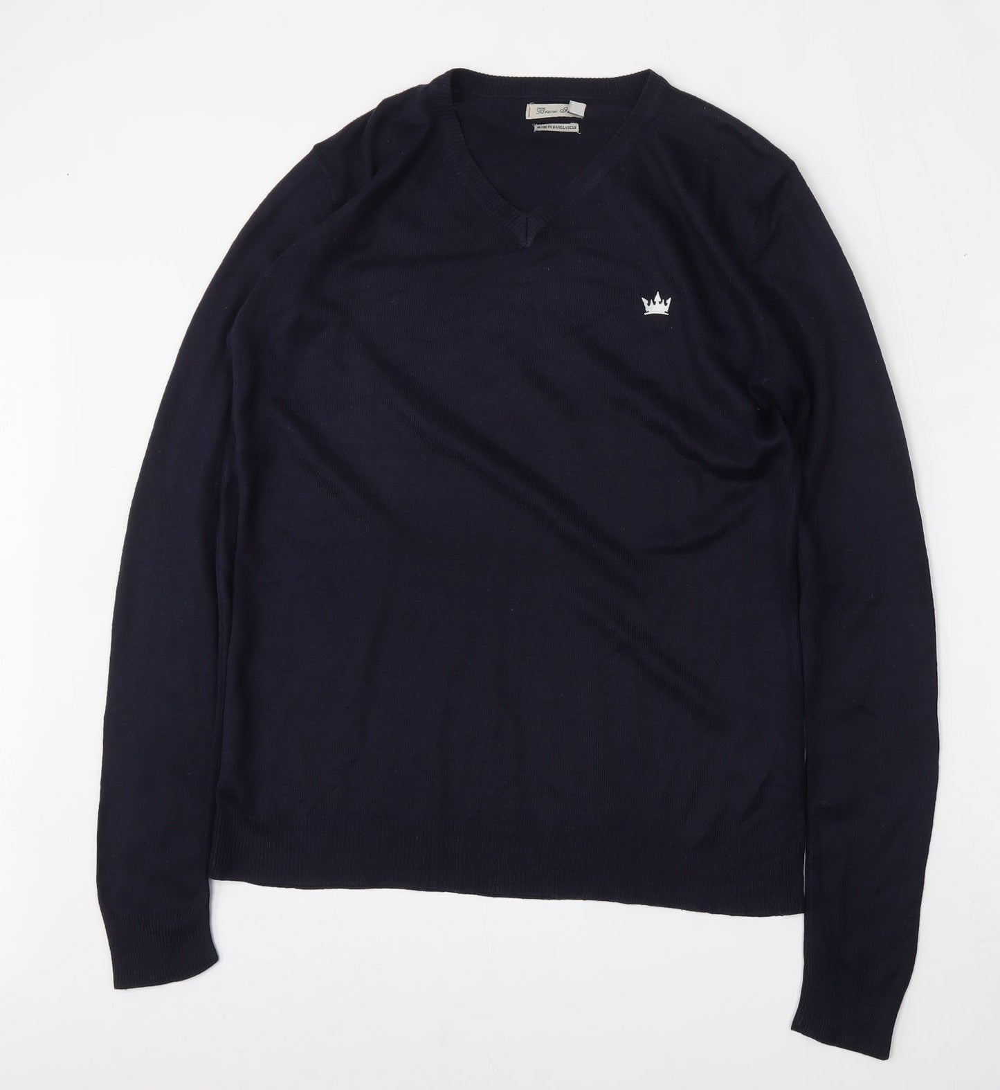 Brave Soul Mens Blue V-Neck  Acrylic Pullover Jumper Size S