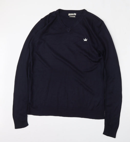 Brave Soul Mens Blue V-Neck  Acrylic Pullover Jumper Size S