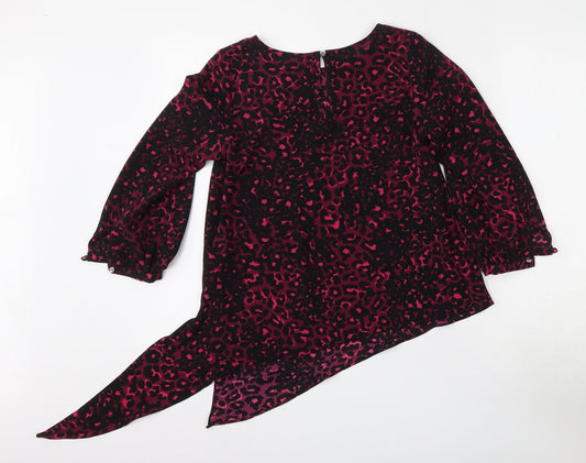 Debenhams Womens Pink Animal Print Polyester Basic T-Shirt Size 6 Round Neck
