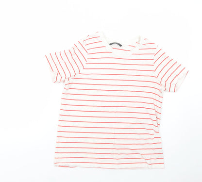 Dunnes Womens White Striped Cotton Basic T-Shirt Size S Crew Neck