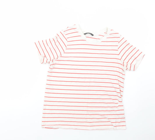 Dunnes Womens White Striped Cotton Basic T-Shirt Size S Crew Neck