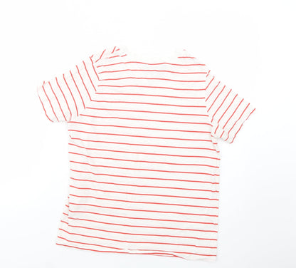 Dunnes Womens White Striped Cotton Basic T-Shirt Size S Crew Neck