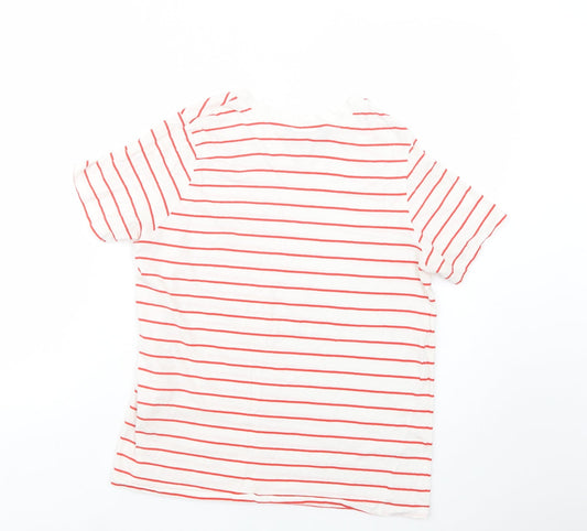 Dunnes Womens White Striped Cotton Basic T-Shirt Size S Crew Neck