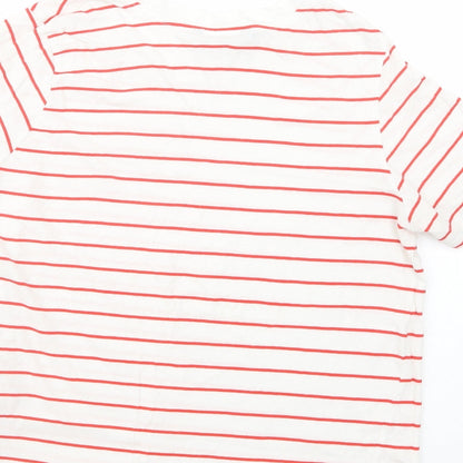 Dunnes Womens White Striped Cotton Basic T-Shirt Size S Crew Neck