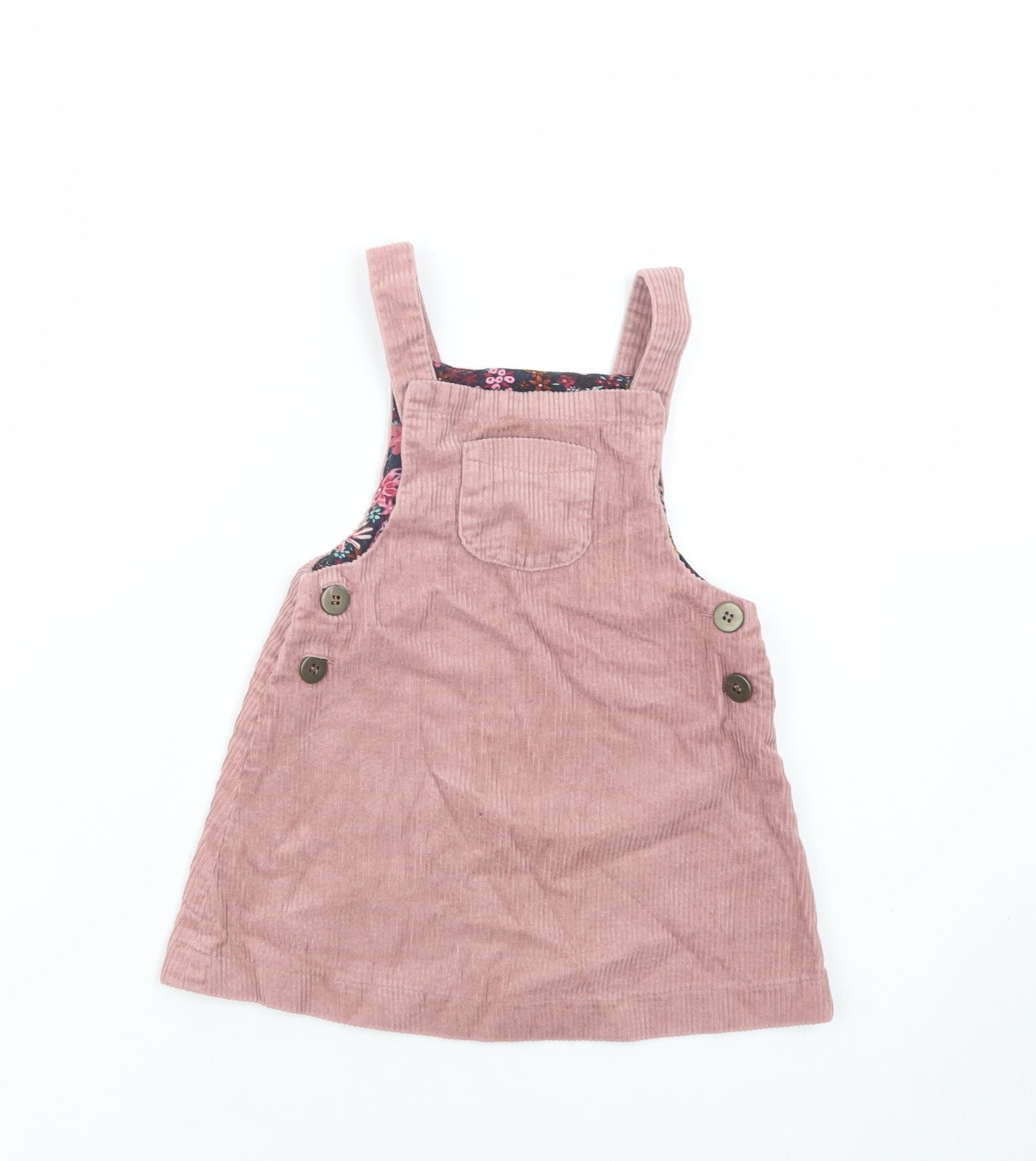 Dunnes Stores Baby Pink  Cotton Pinafore/Dungaree Dress  Size 18-24 Months  Square Neck Button