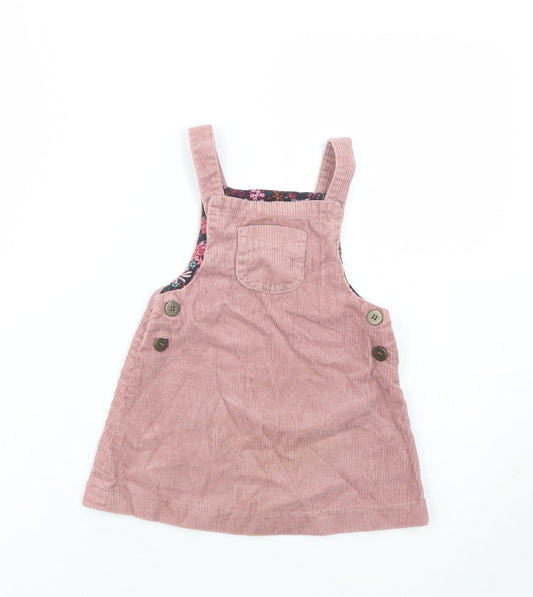 Dunnes Stores Baby Pink  Cotton Pinafore/Dungaree Dress  Size 18-24 Months  Square Neck Button