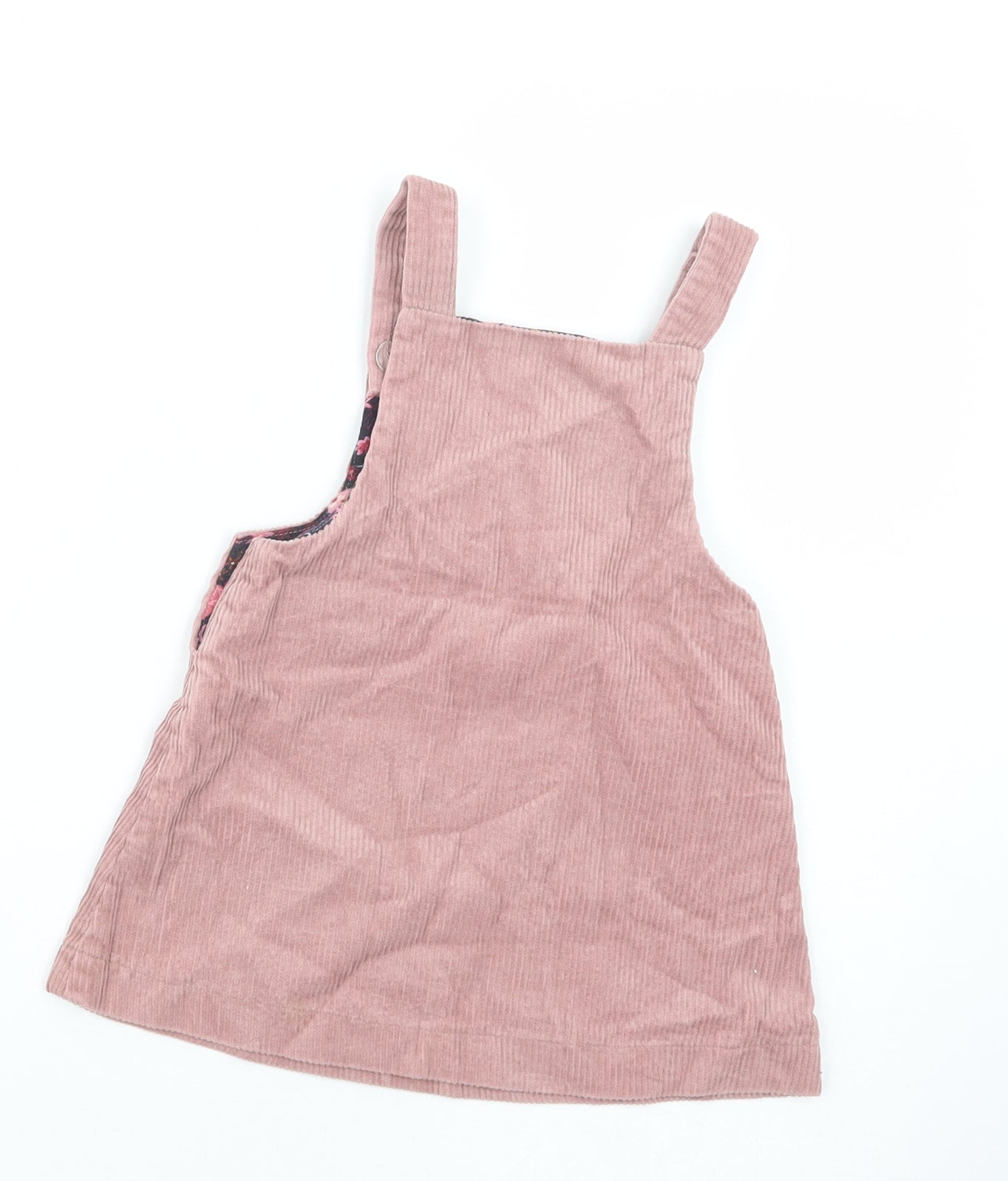 Dunnes Stores Baby Pink  Cotton Pinafore/Dungaree Dress  Size 18-24 Months  Square Neck Button