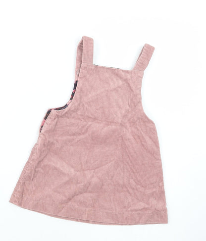 Dunnes Stores Baby Pink  Cotton Pinafore/Dungaree Dress  Size 18-24 Months  Square Neck Button