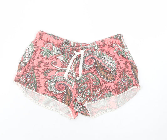 Primark Womens Pink Paisley Cotton Bermuda Shorts Size 8 L3 in Regular Drawstring