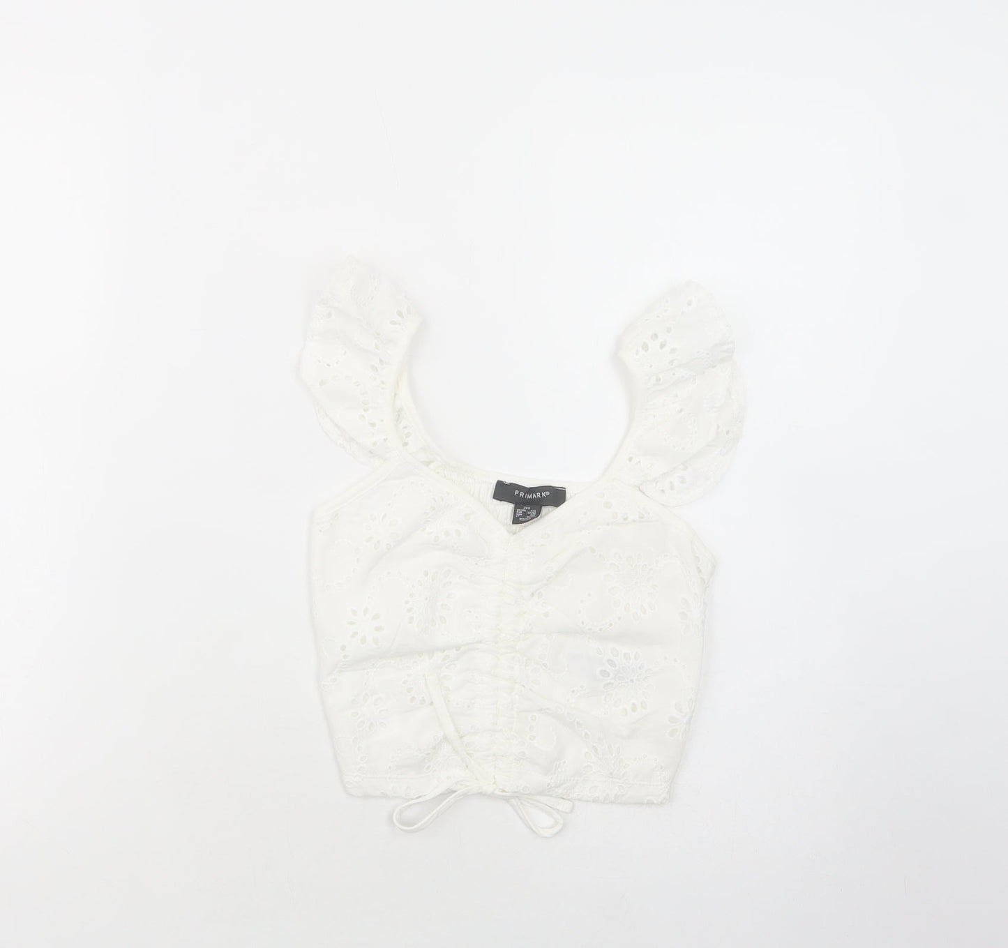 Primark Womens White  Polyester Cropped Blouse Size 4 V-Neck