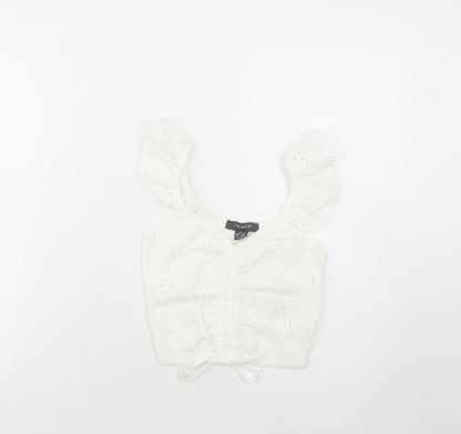 Primark Womens White  Polyester Cropped Blouse Size 4 V-Neck