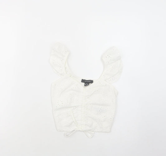 Primark Womens White  Polyester Cropped Blouse Size 4 V-Neck