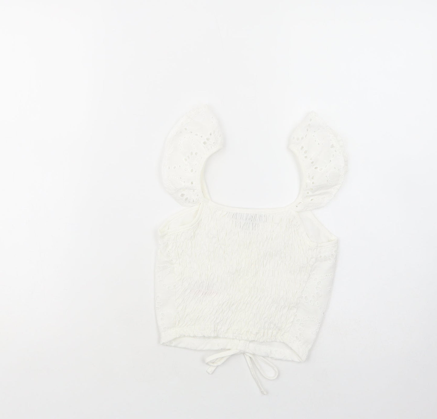 Primark Womens White  Polyester Cropped Blouse Size 4 V-Neck