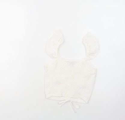 Primark Womens White  Polyester Cropped Blouse Size 4 V-Neck