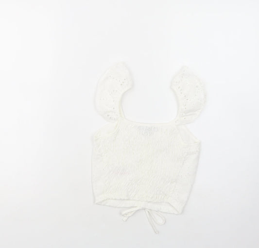 Primark Womens White  Polyester Cropped Blouse Size 4 V-Neck