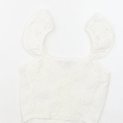 Primark Womens White  Polyester Cropped Blouse Size 4 V-Neck