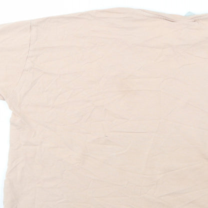 Primark Womens Beige  Cotton Basic T-Shirt Size 12 Crew Neck - Mickey and Minnie Mouse