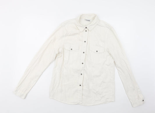 Noisy may Womens Ivory  Cotton Basic Button-Up Size M Collared
