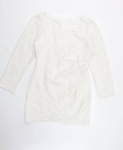 SheIn Womens White  Polyester Pencil Dress  Size XL  Square Neck Zip