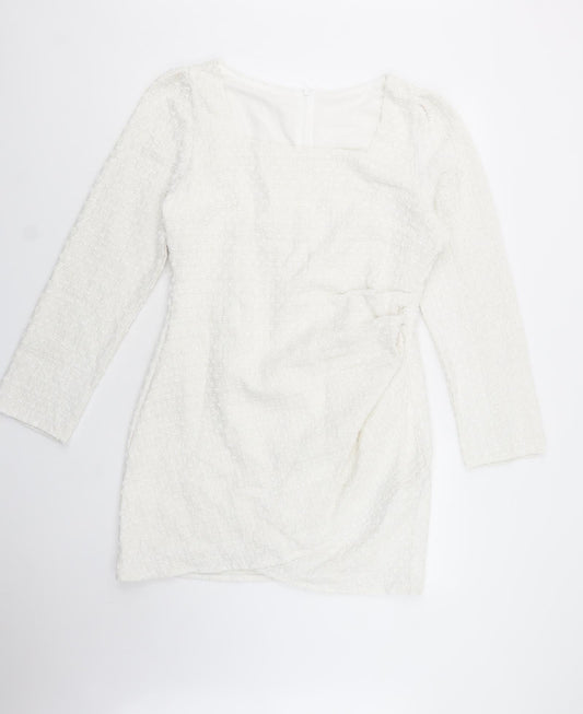 SheIn Womens White  Polyester Pencil Dress  Size XL  Square Neck Zip