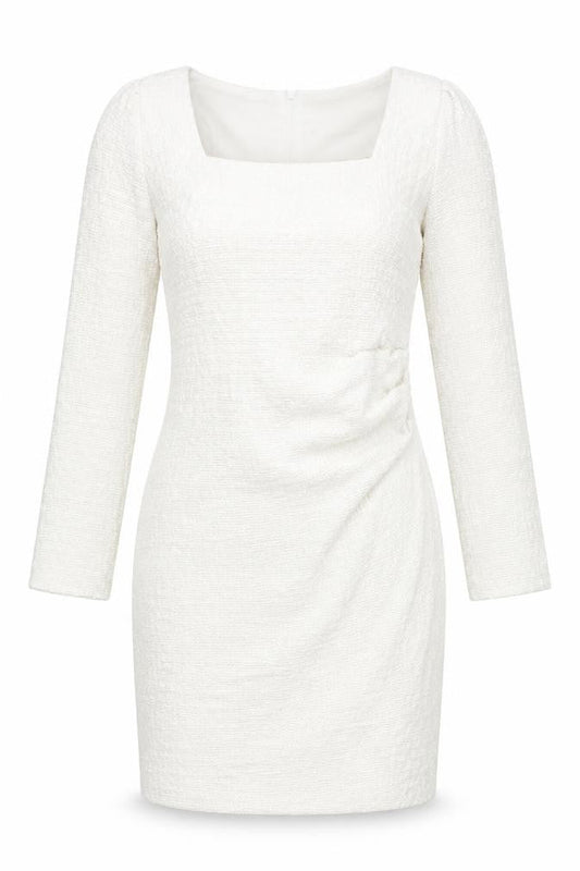 Front view of SHEIN women’s white polyester pencil dress, size XL, square neck zip