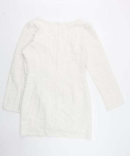 SheIn Womens White  Polyester Pencil Dress  Size XL  Square Neck Zip