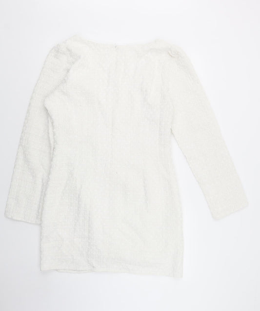 SheIn Womens White  Polyester Pencil Dress  Size XL  Square Neck Zip