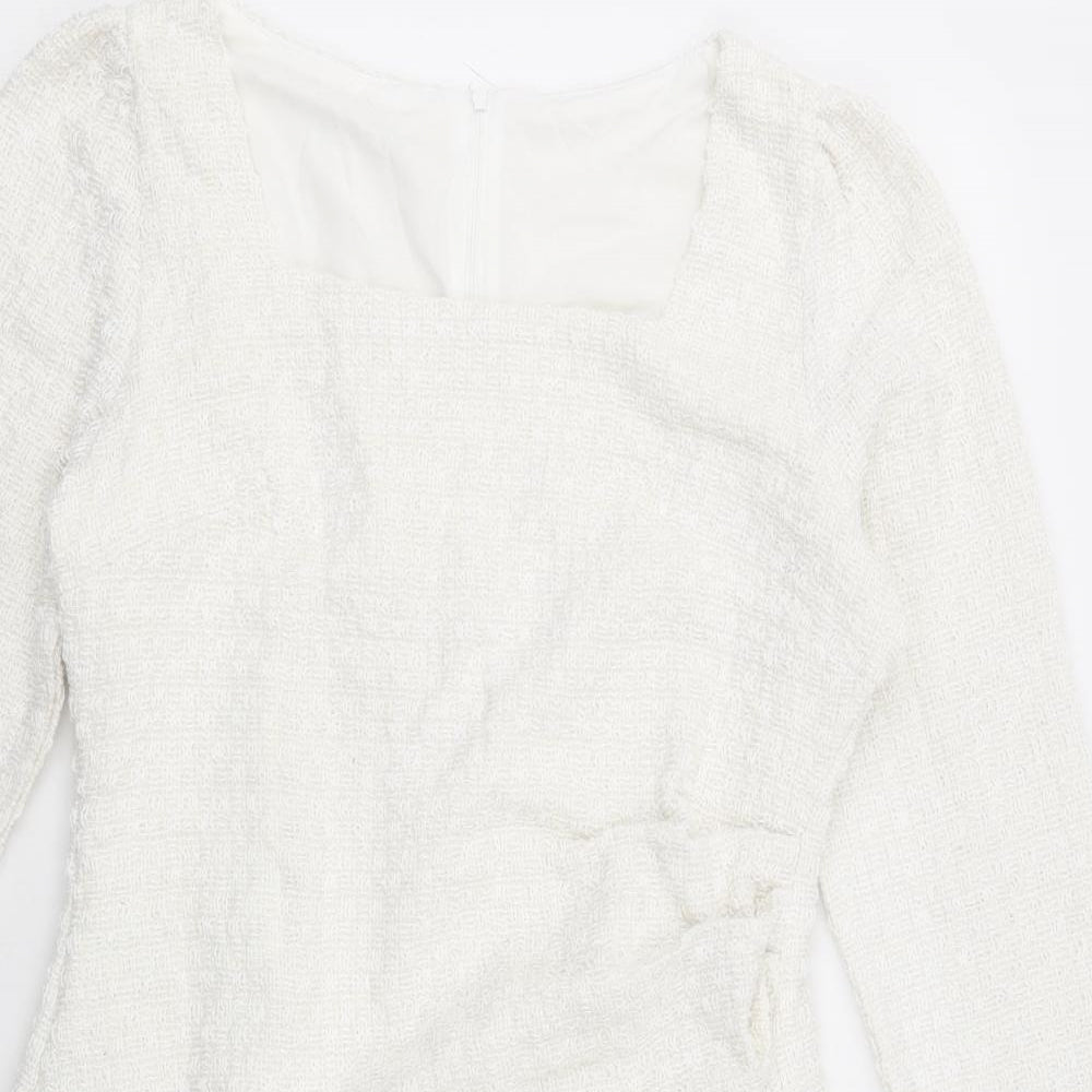 SheIn Womens White  Polyester Pencil Dress  Size XL  Square Neck Zip