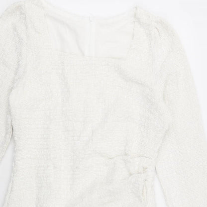 SheIn Womens White  Polyester Pencil Dress  Size XL  Square Neck Zip