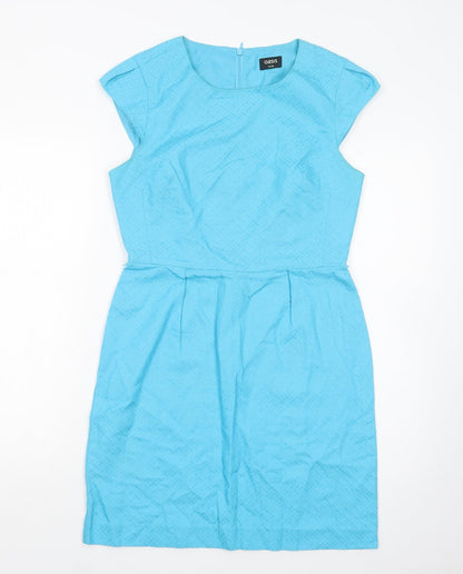Oasis Womens Blue  Cotton Pencil Dress  Size 10  Boat Neck Zip