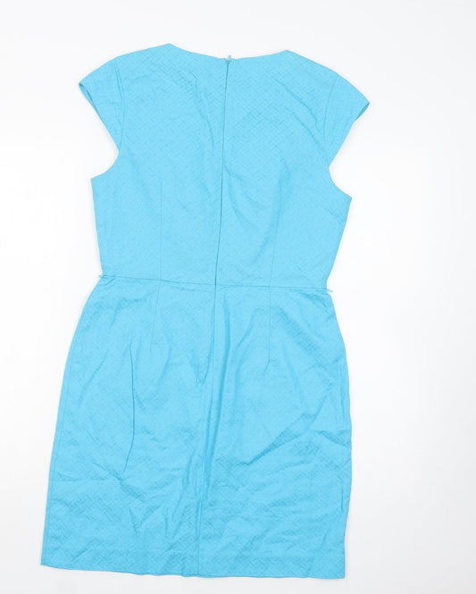 Oasis Womens Blue  Cotton Pencil Dress  Size 10  Boat Neck Zip