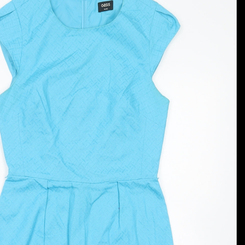 Oasis Womens Blue  Cotton Pencil Dress  Size 10  Boat Neck Zip