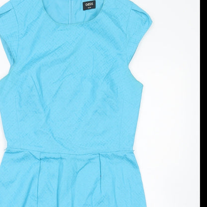 Oasis Womens Blue  Cotton Pencil Dress  Size 10  Boat Neck Zip
