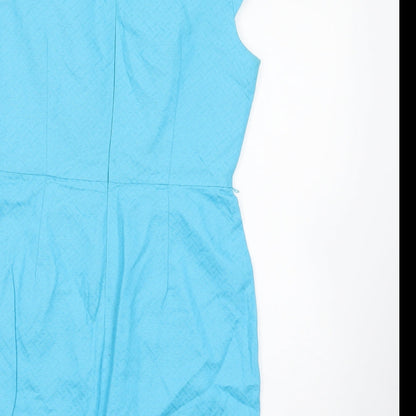 Oasis Womens Blue  Cotton Pencil Dress  Size 10  Boat Neck Zip
