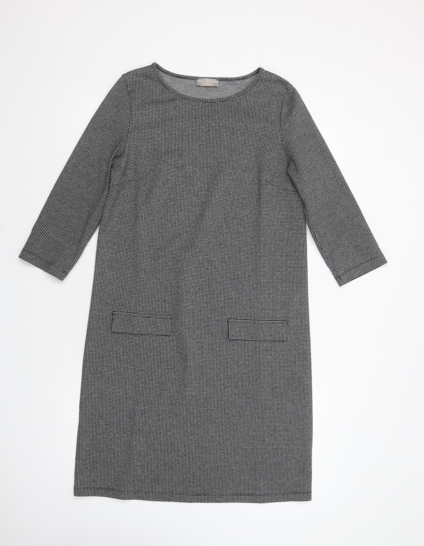 Maria Bellentani Womens Grey Houndstooth Viscose Shift  Size S  Boat Neck Pullover