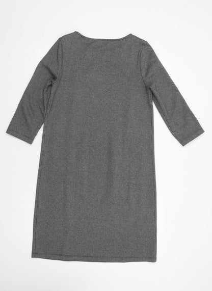 Maria Bellentani Womens Grey Houndstooth Viscose Shift  Size S  Boat Neck Pullover