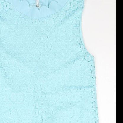 Marc Angelo Womens Blue Geometric Polyester Basic T-Shirt Size 8 Round Neck