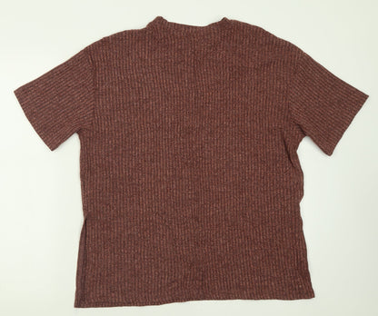 Primark Womens Brown  Polyester Basic T-Shirt Size XS Crew Neck