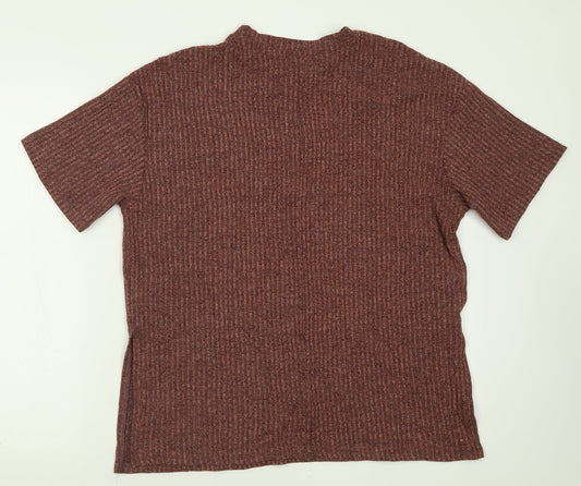 Primark Womens Brown  Polyester Basic T-Shirt Size XS Crew Neck