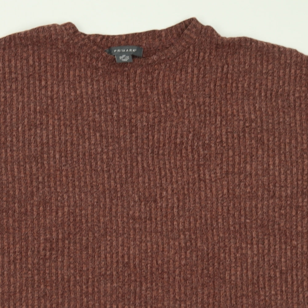 Primark Womens Brown  Polyester Basic T-Shirt Size XS Crew Neck