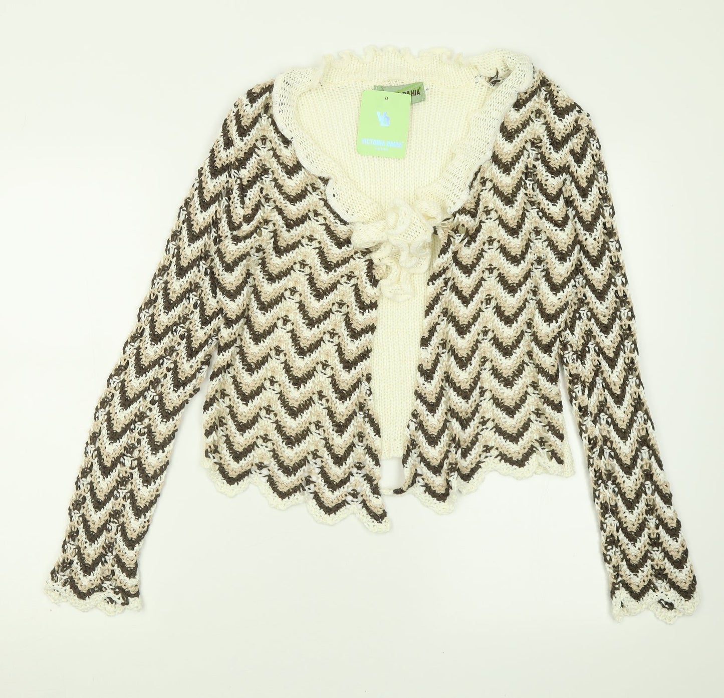 victoria bahia Womens Brown V-Neck Striped Acrylic Cardigan Jumper Size M