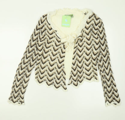 victoria bahia Womens Brown V-Neck Striped Acrylic Cardigan Jumper Size M