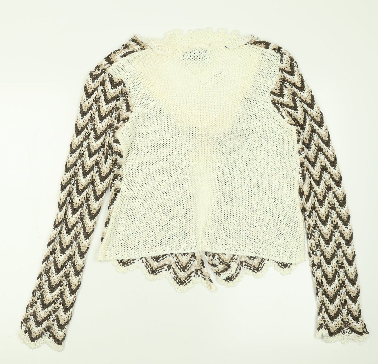 victoria bahia Womens Brown V-Neck Striped Acrylic Cardigan Jumper Size M