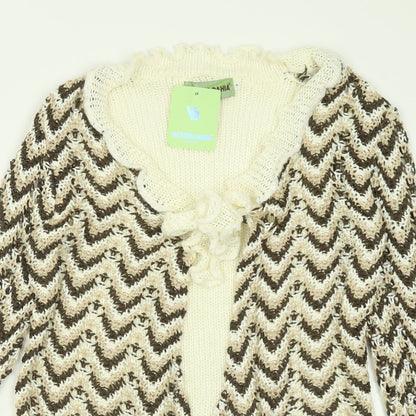 victoria bahia Womens Brown V-Neck Striped Acrylic Cardigan Jumper Size M