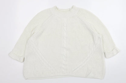 George Womens White Round Neck  Cotton Pullover Jumper Size 18