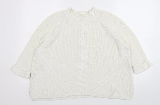 George Womens White Round Neck  Cotton Pullover Jumper Size 18
