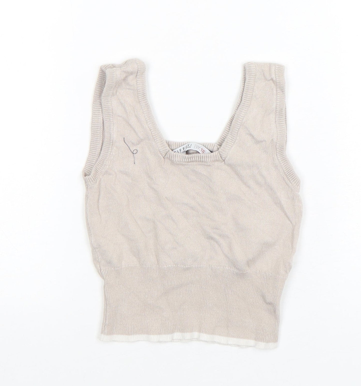 Tiffosi Girls Beige  Viscose Cropped Tank Size 9-10 Years Square Neck Pullover